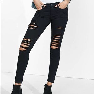 Mid Rise Black Ripped Jean Leggings